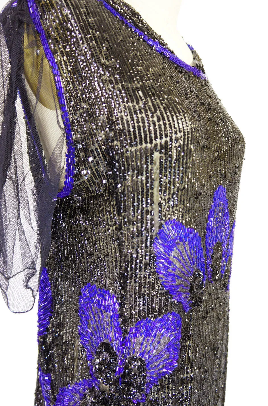 1920s Blue Peacock Sequin Flapper Dress