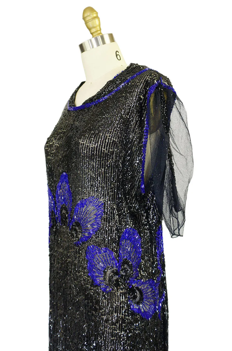 1920s Blue Peacock Sequin Flapper Dress