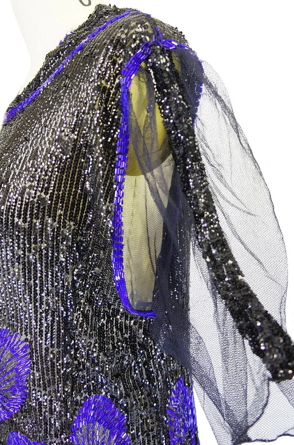 1920s Blue Peacock Sequin Flapper Dress