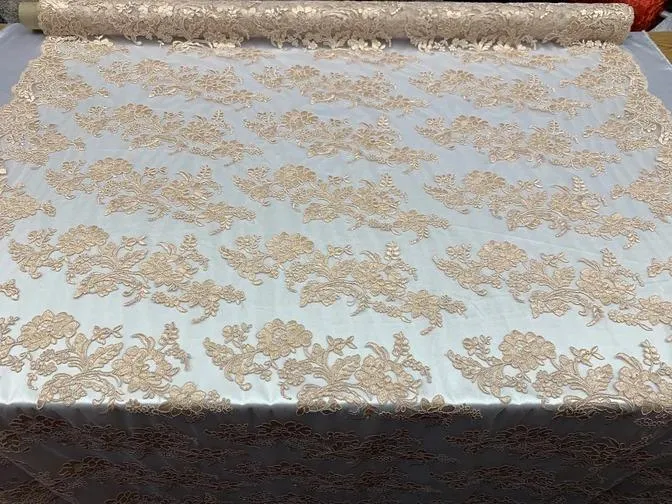 2 Way Stretch Flowers Mesh Lace Embroidered Lace Fabric By The Yard