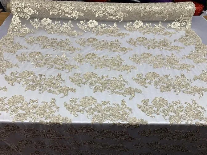 2 Way Stretch Flowers Mesh Lace Embroidered Lace Fabric By The Yard