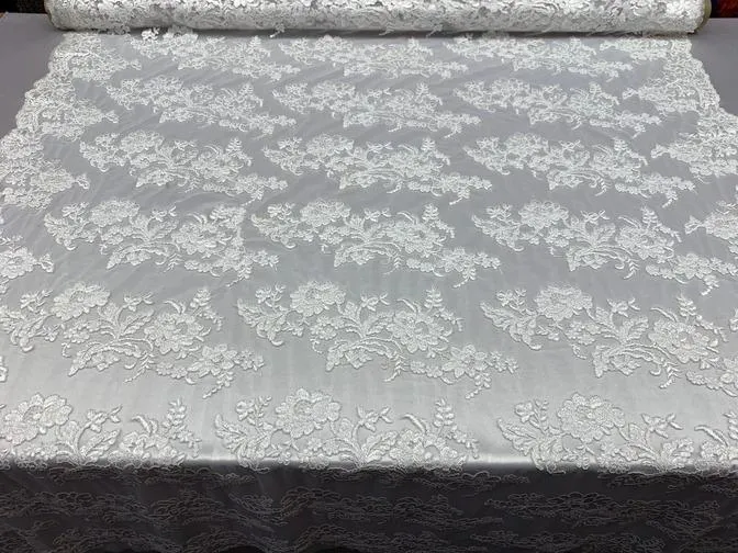 2 Way Stretch Flowers Mesh Lace Embroidered Lace Fabric By The Yard