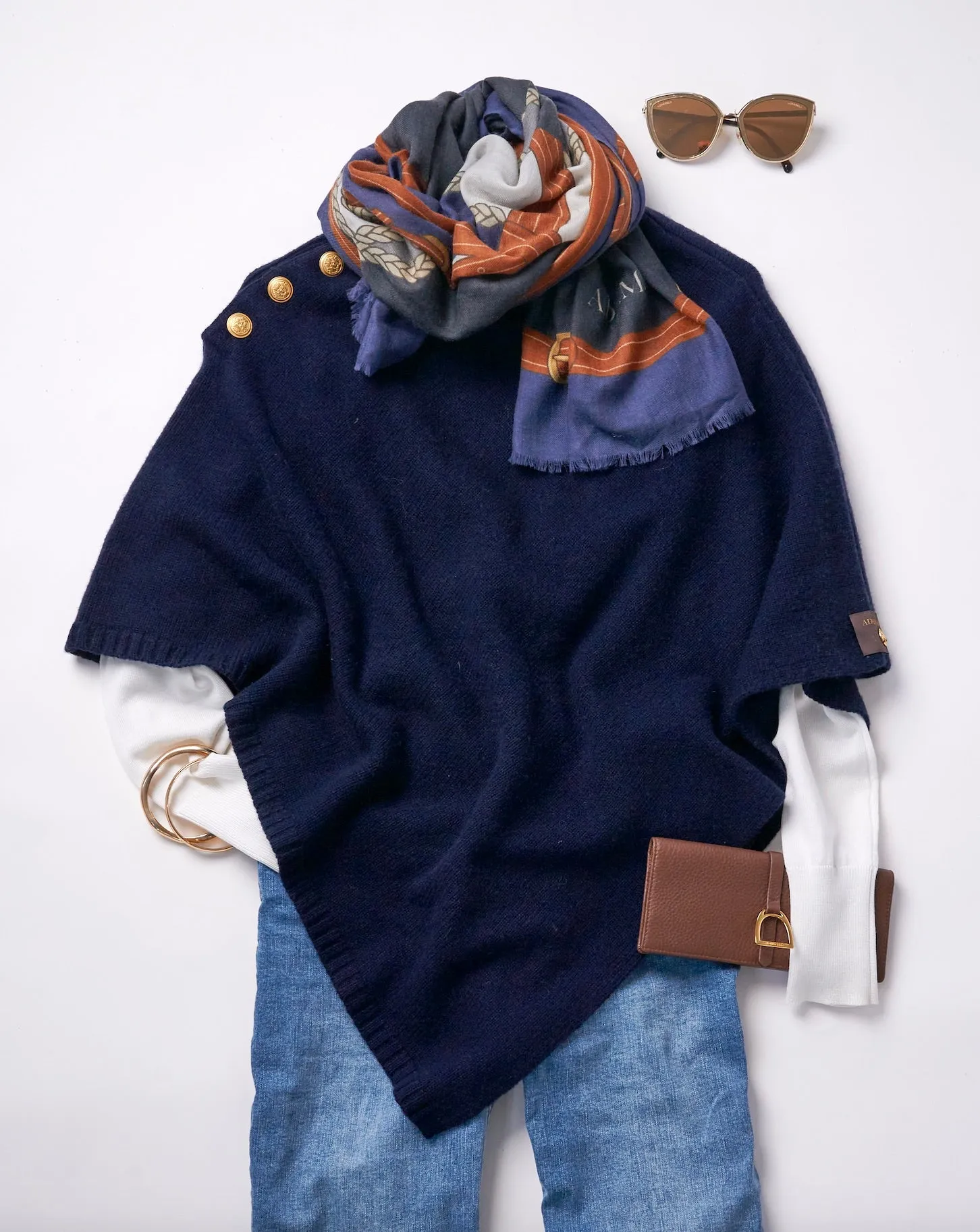 ADAMSBRO SOLID CASHMERE PONCHO NAVY