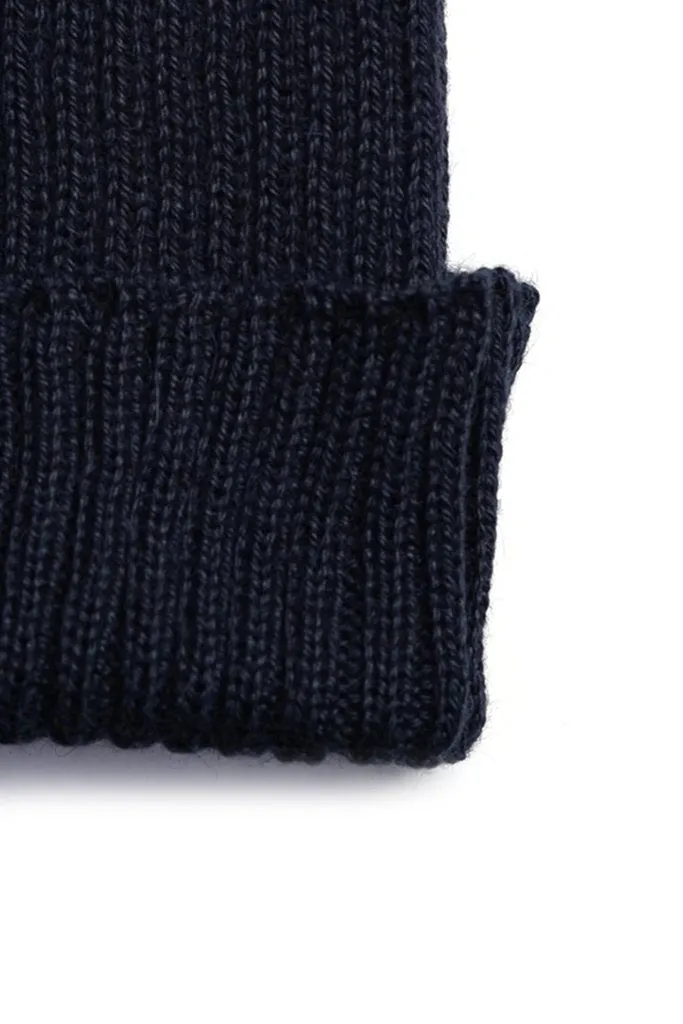 Alpaca Wool Ribbed Beanie Navy