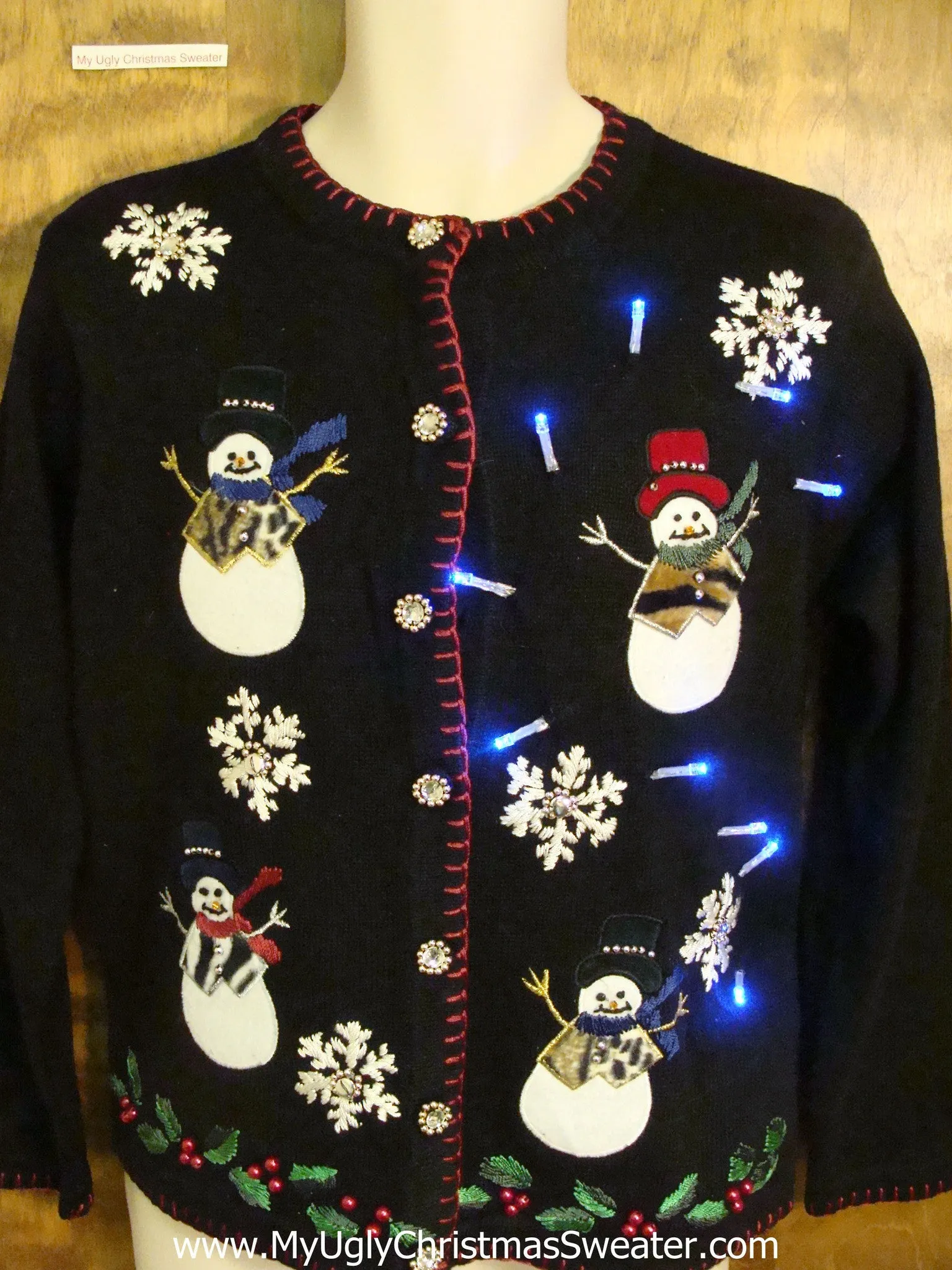 Animal Print Snowmen Light Up Ugly Xmas Sweater