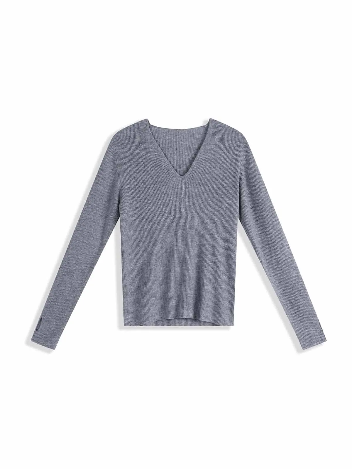 ASOBIO Lightweight merino V-Neck Ribbed Wool Knit Top