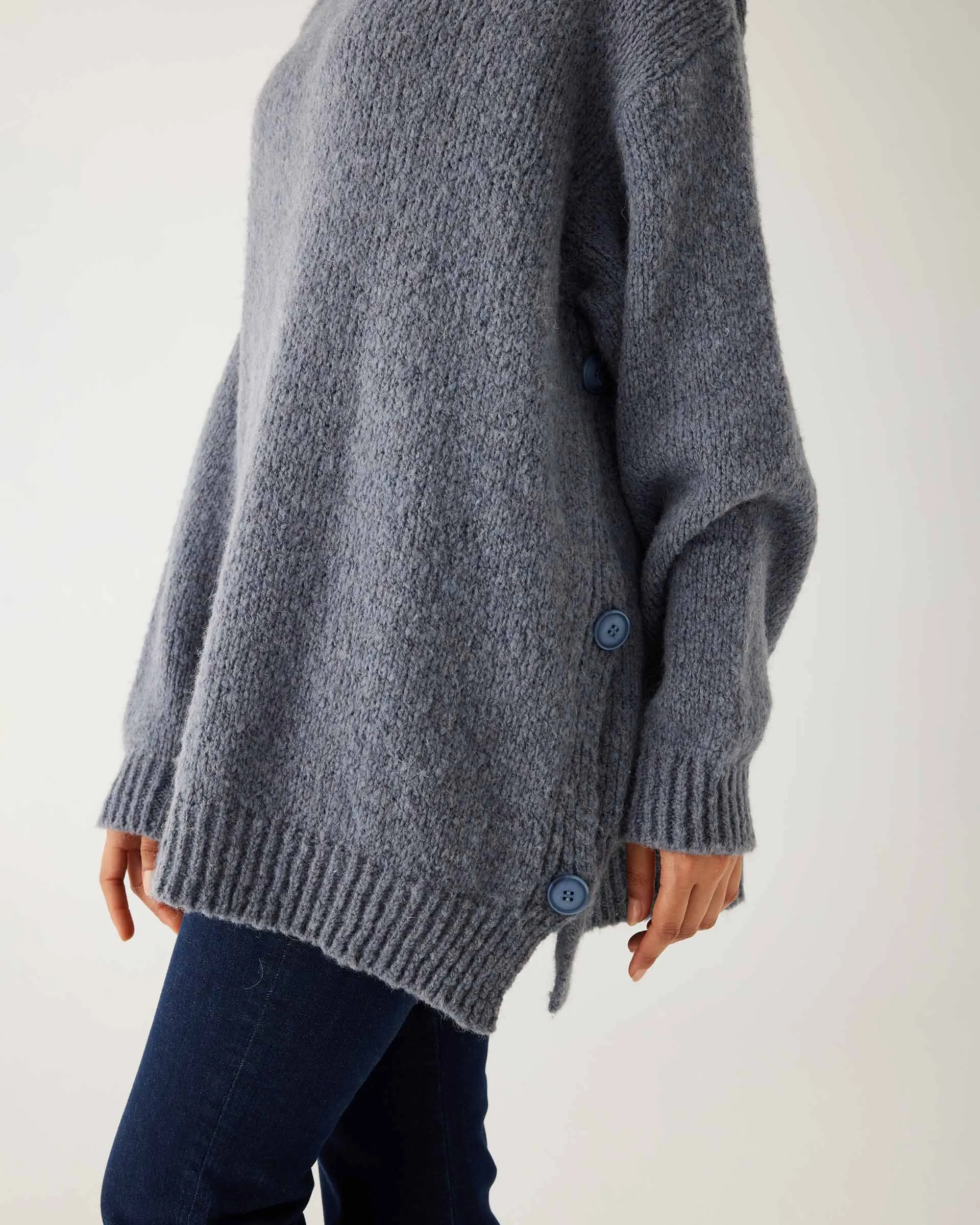 Bari Side Button Sweater - Frost Grey