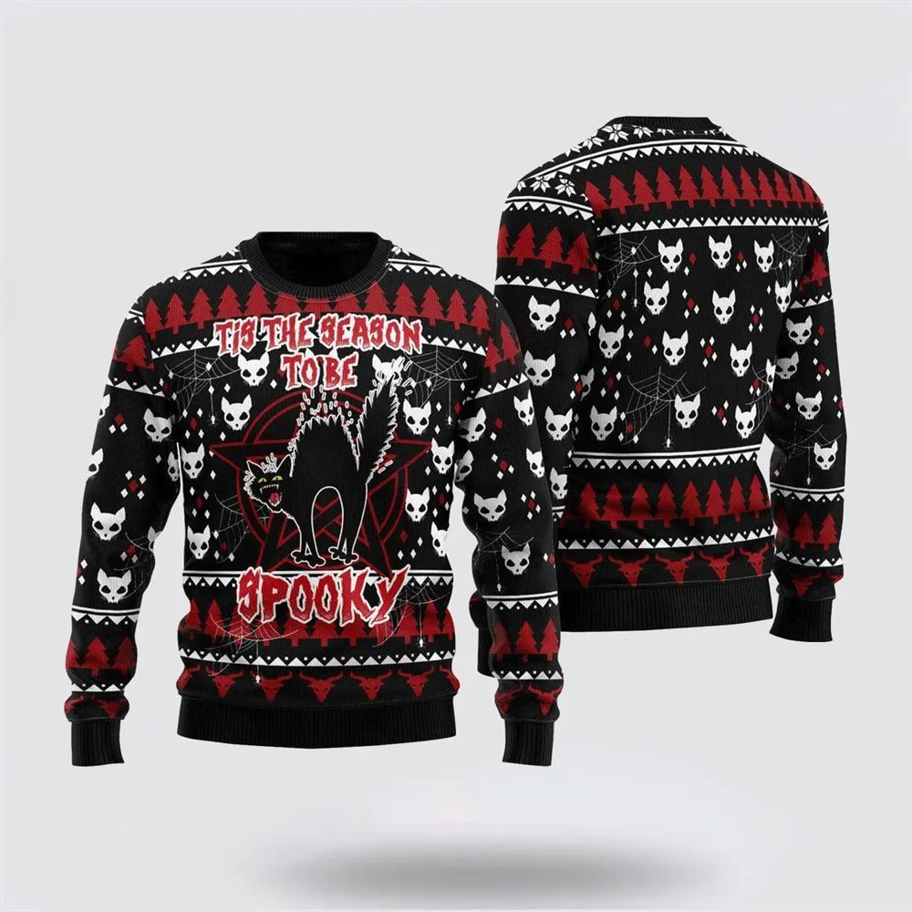 Black Cat Spooky Halloween Ugly Christmas Sweater For Men And Women, Best Gift For Christmas, Christmas Fashion Winter