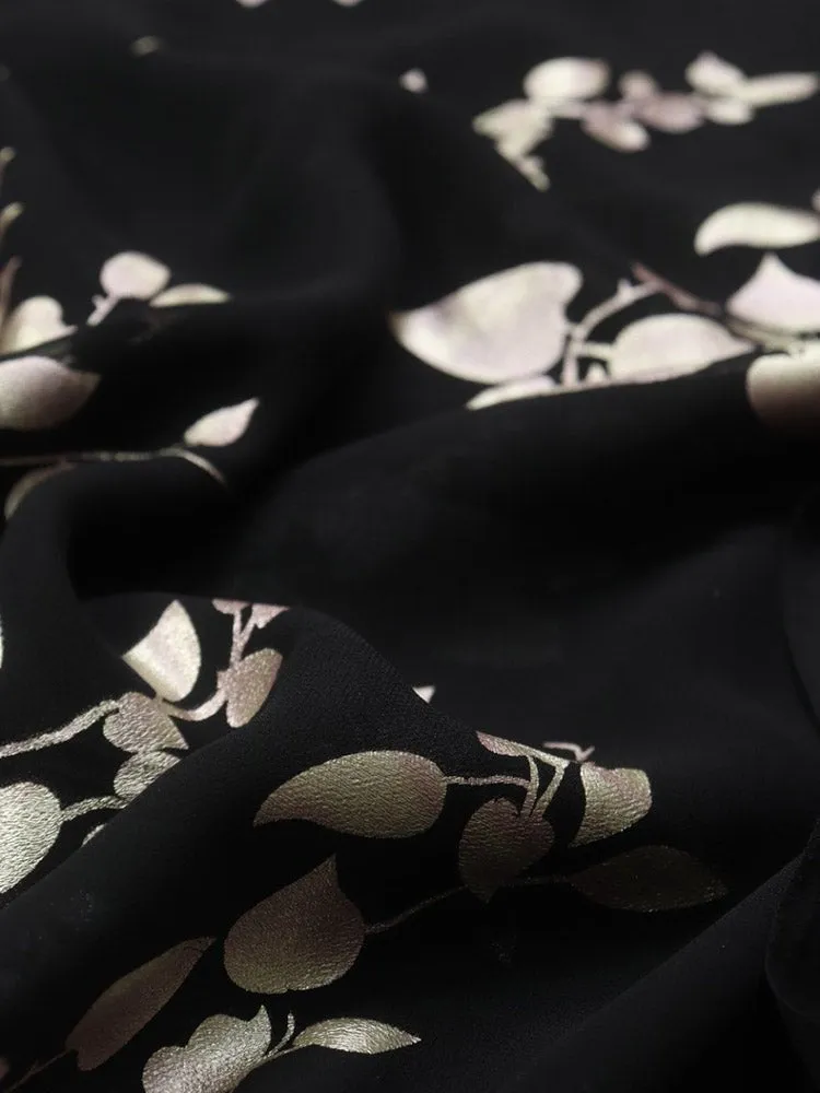 Black Trendy Foil Print Georgette Fabric (0.5 Mtr)