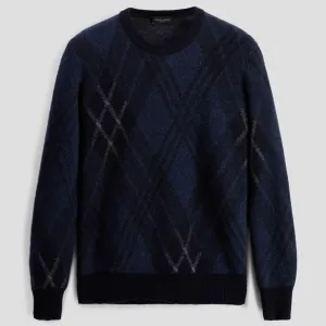 Blue Nero Argyle Jacquard Crewneck Sweater