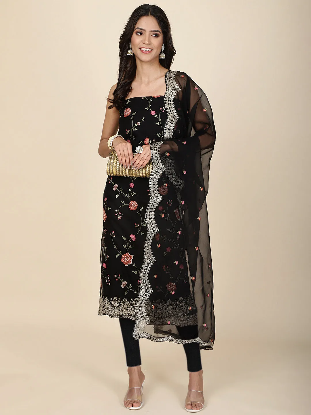 Booti Embroidered Organza Unstitched Suit Piece With Dupatta