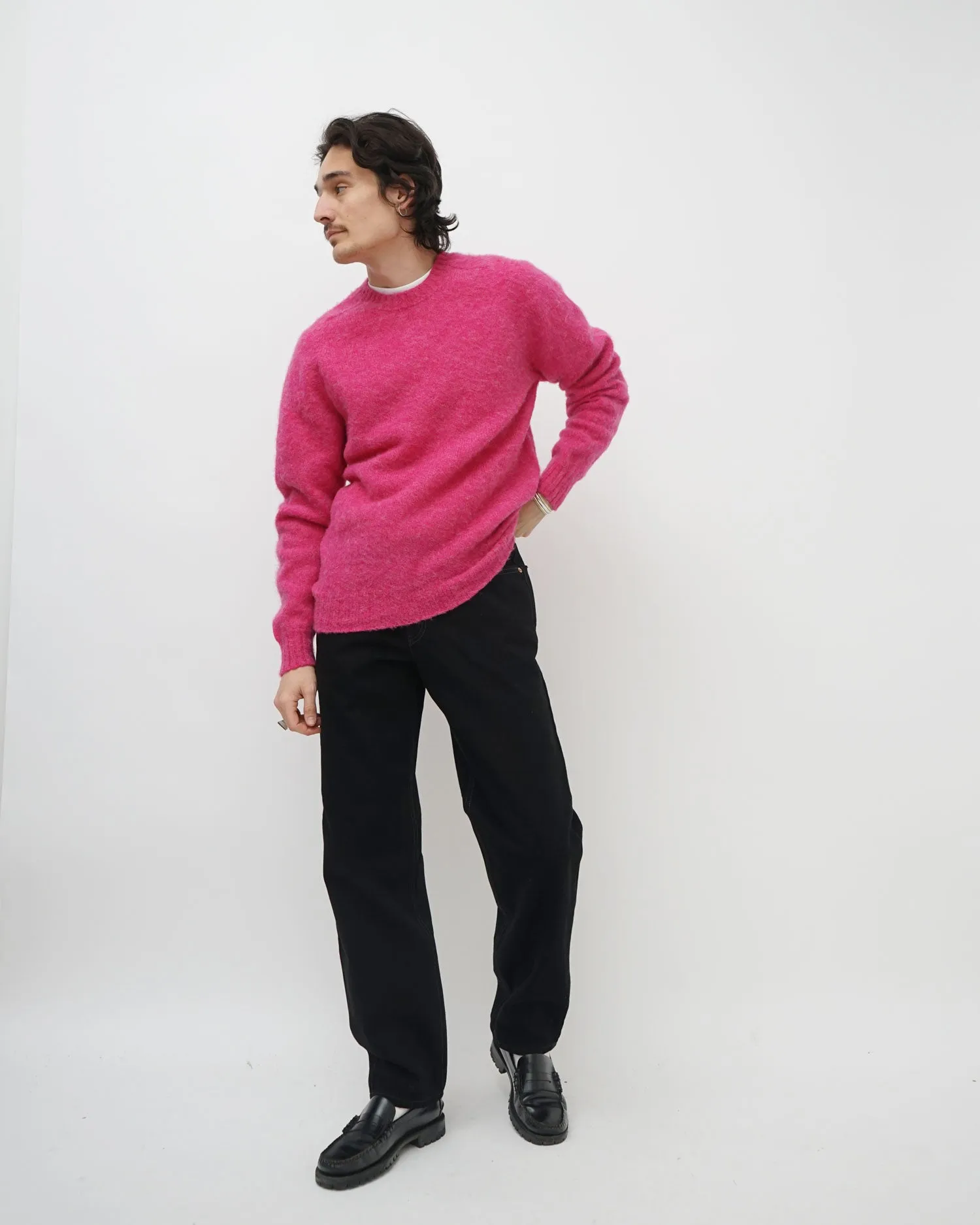 Brushed Shetland Sweater Crew Neck / Pink