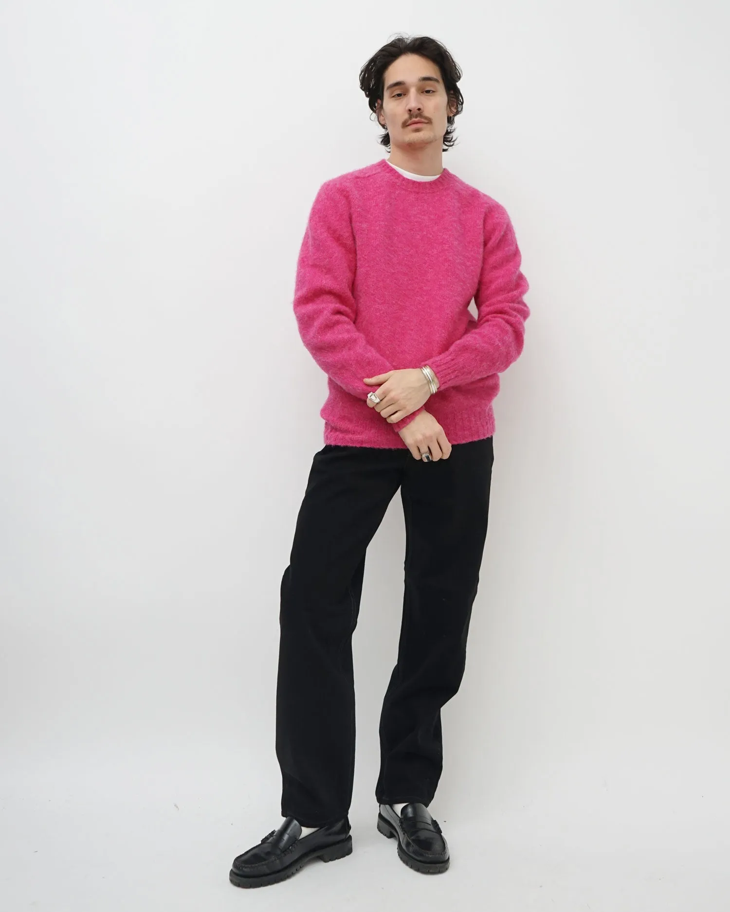 Brushed Shetland Sweater Crew Neck / Pink