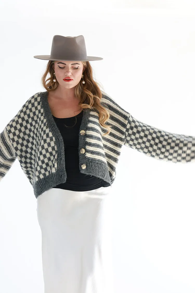 Checkered Gray Cardigan Sweater