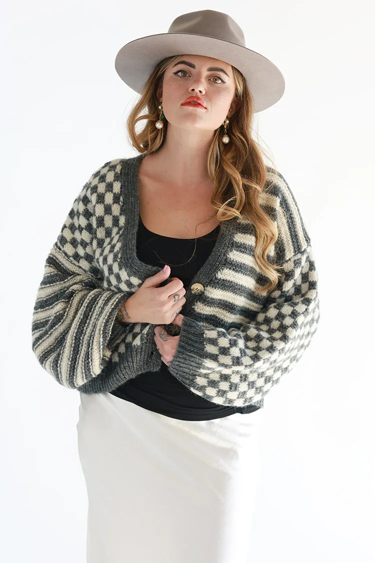 Checkered Gray Cardigan Sweater