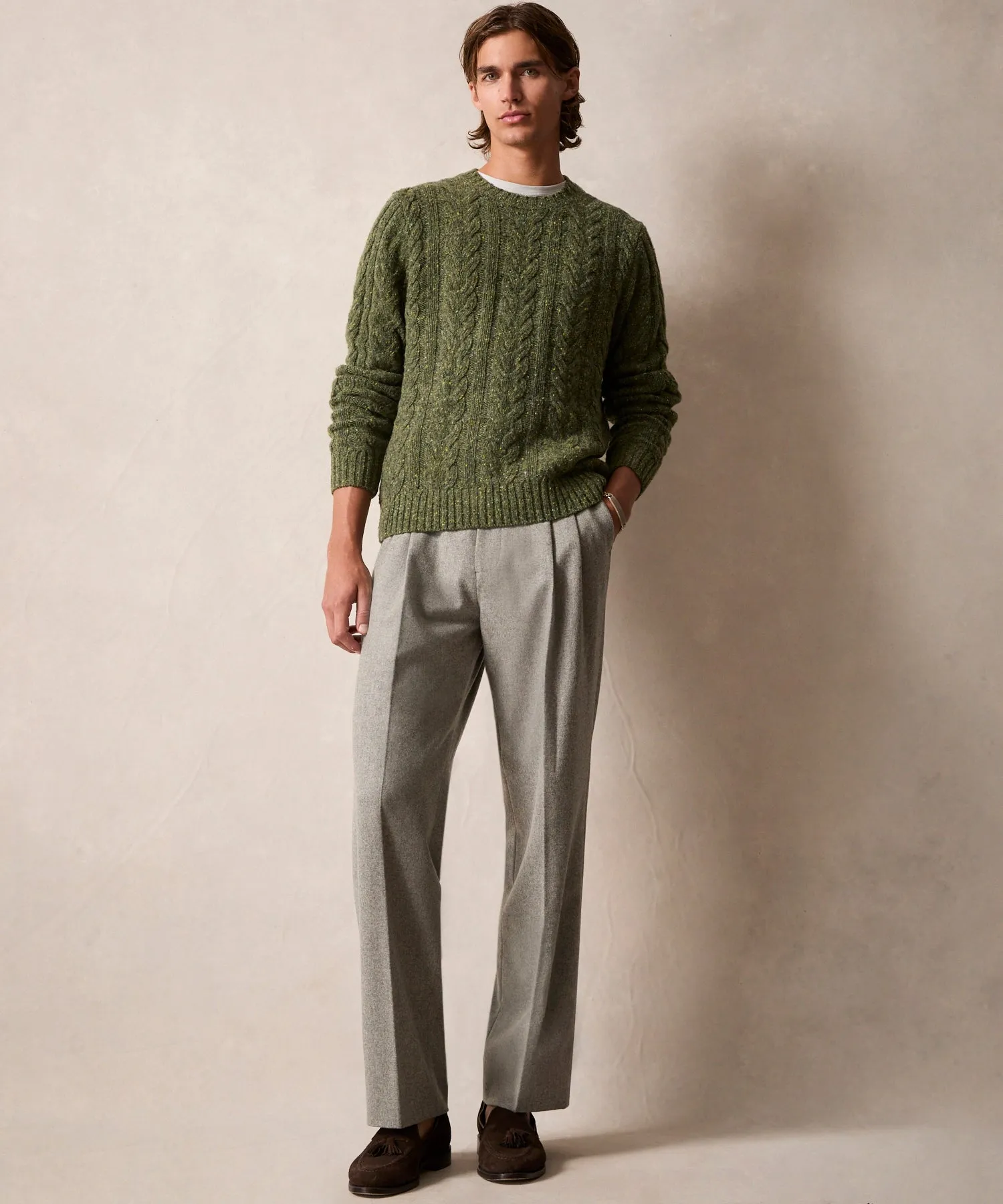 Donegal Cable Crewneck Sweater in Garden Green