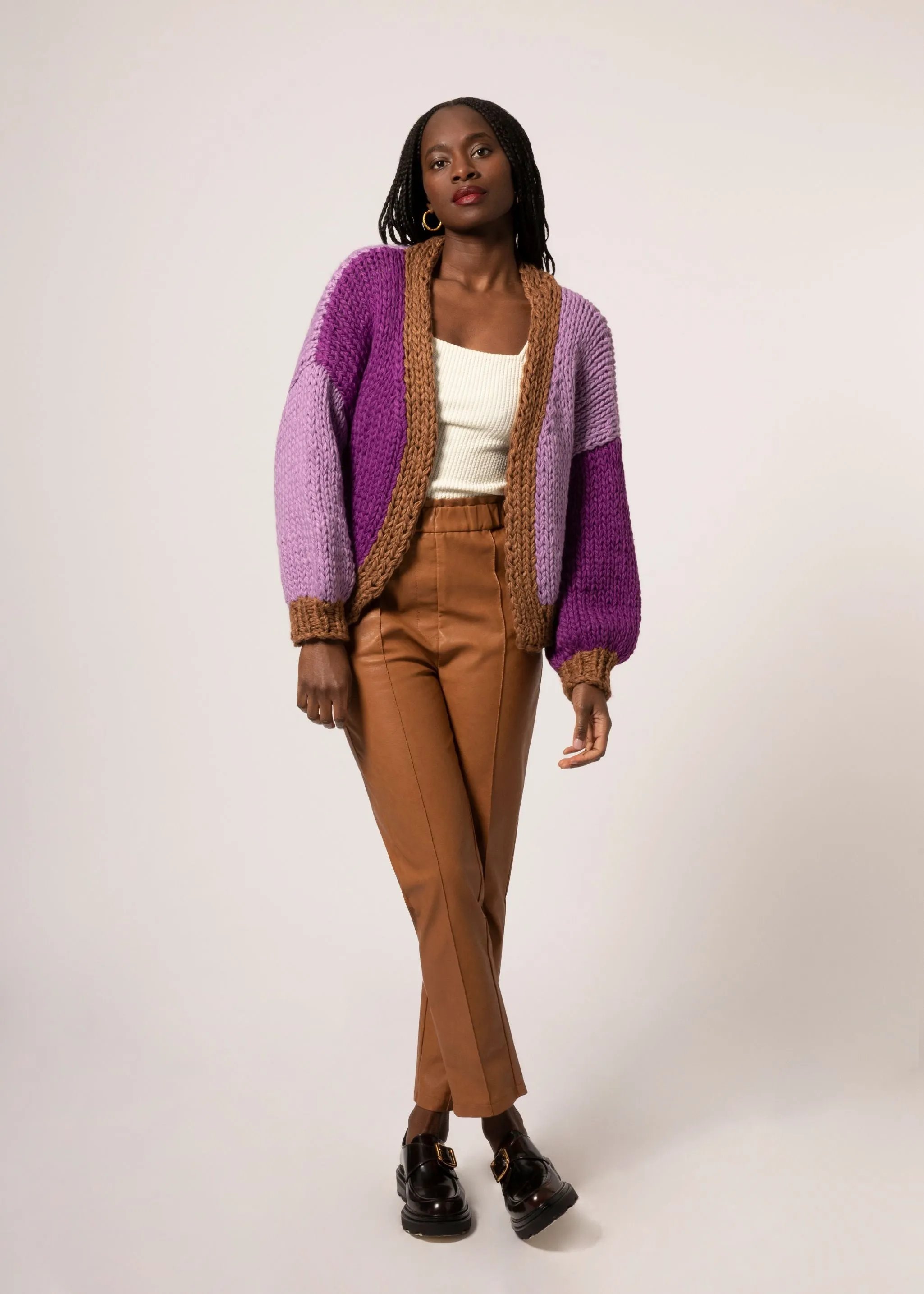 FRNCH Lorene Violet Camel Cardigan