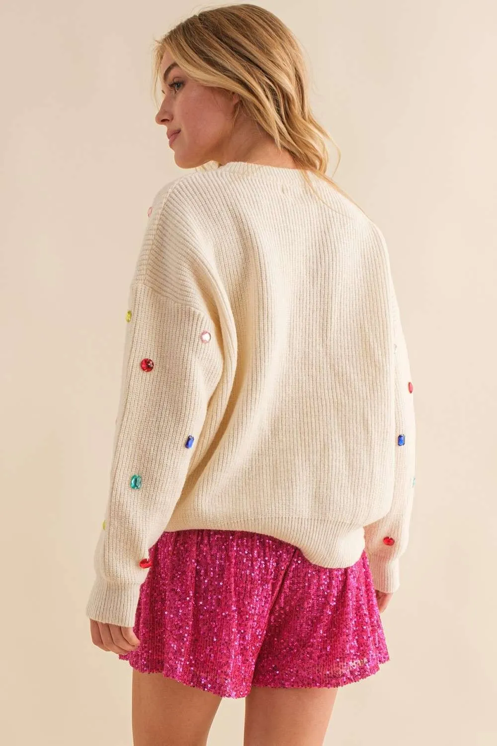 Funny Color Stone Trim Cozy Sweater