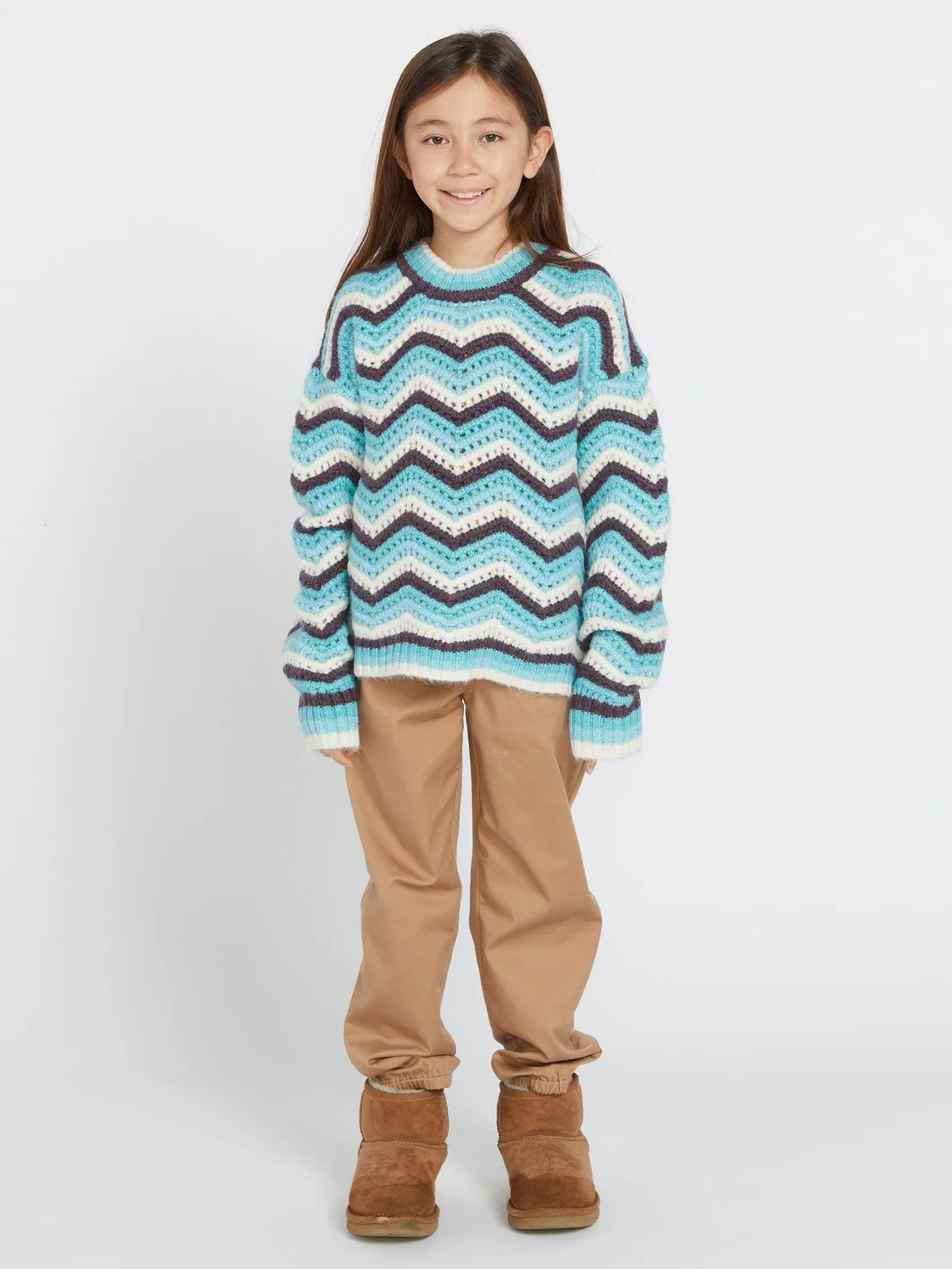 Girls Zigzy Zagzy Sweater - Aqua