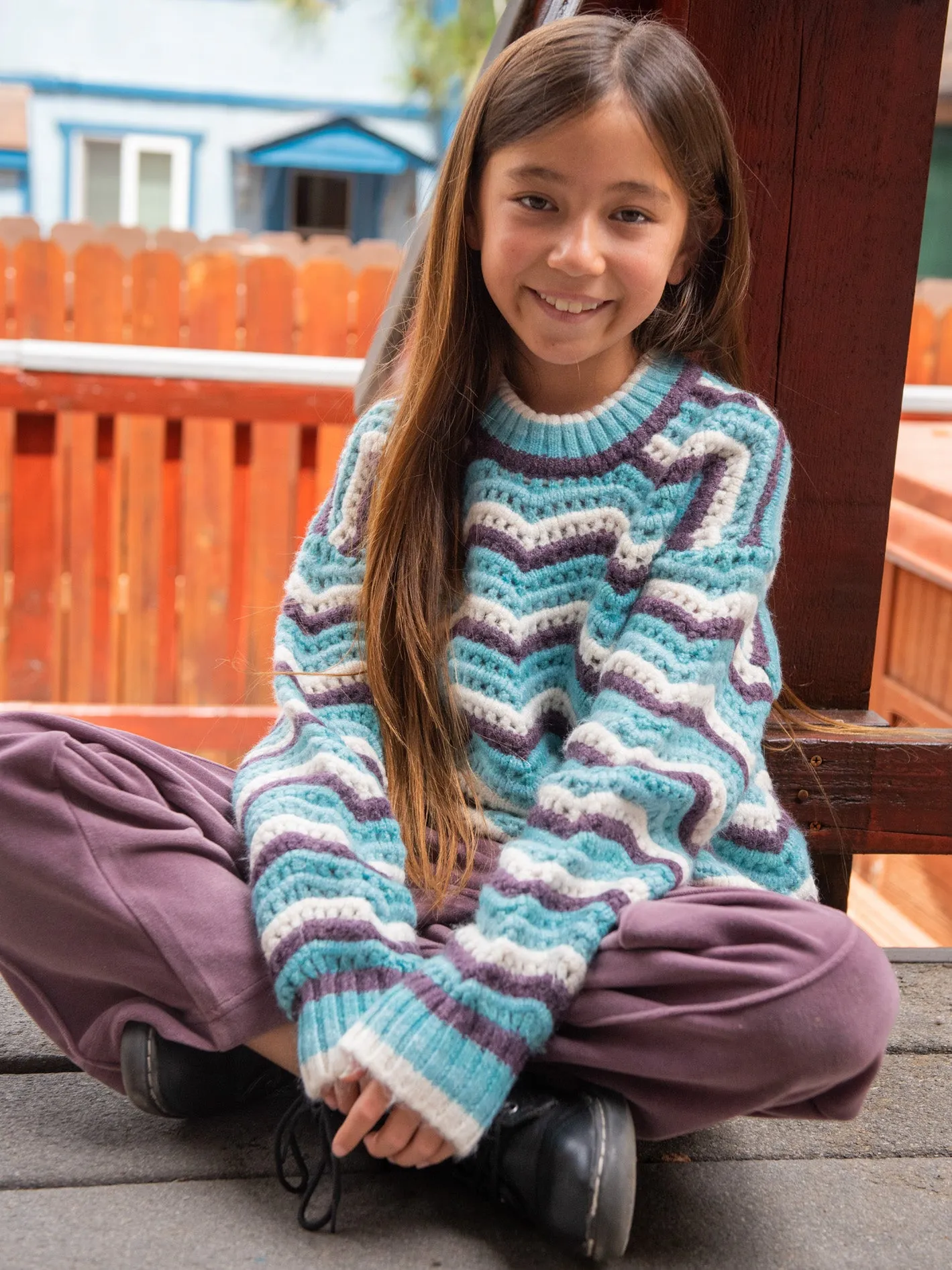 Girls Zigzy Zagzy Sweater - Aqua