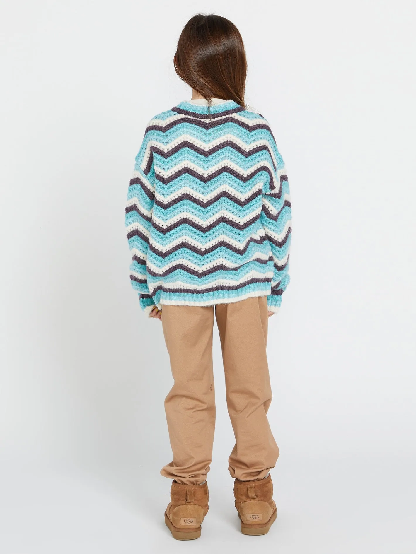 Girls Zigzy Zagzy Sweater - Aqua