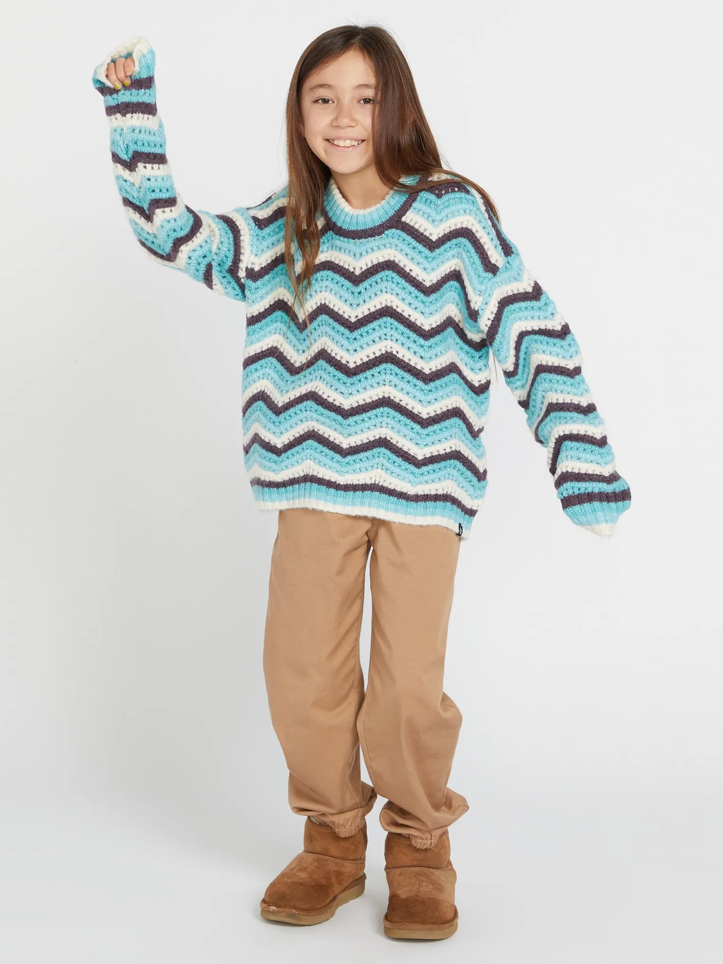 Girls Zigzy Zagzy Sweater - Aqua