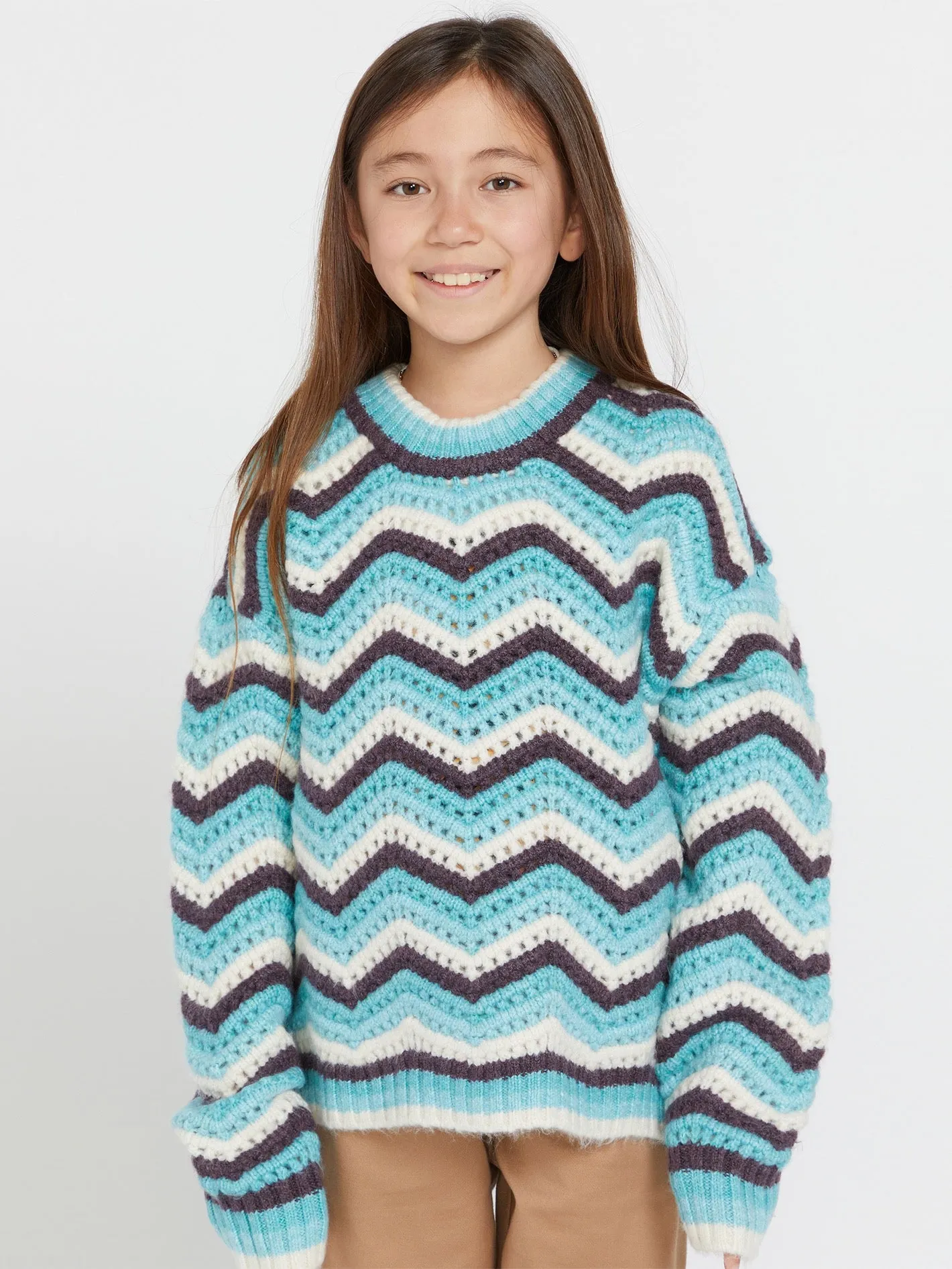 Girls Zigzy Zagzy Sweater - Aqua