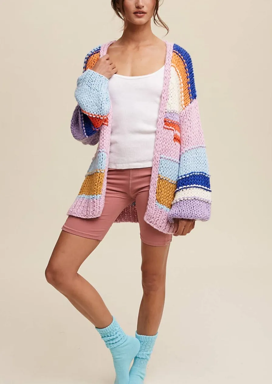 Hand Knit Multi Striped Cardigan Sweater