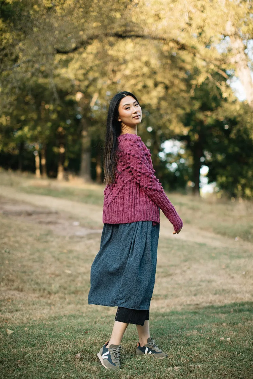 Hand Knit Nepali Wool Jill Sweater in Fuchsia