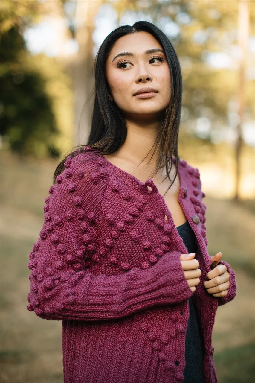 Hand Knit Nepali Wool Jill Sweater in Fuchsia