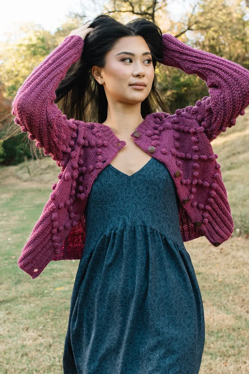 Hand Knit Nepali Wool Jill Sweater in Fuchsia