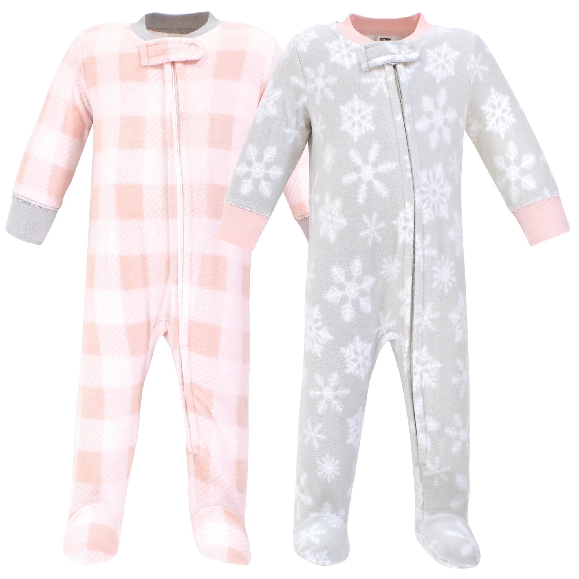 Hudson Baby Fleece Sleep and Play, Gray Pink Snowflake