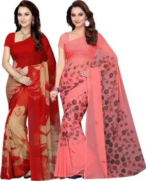 Ishin Combo of 2 Poly Georgette Printed Women's Saree