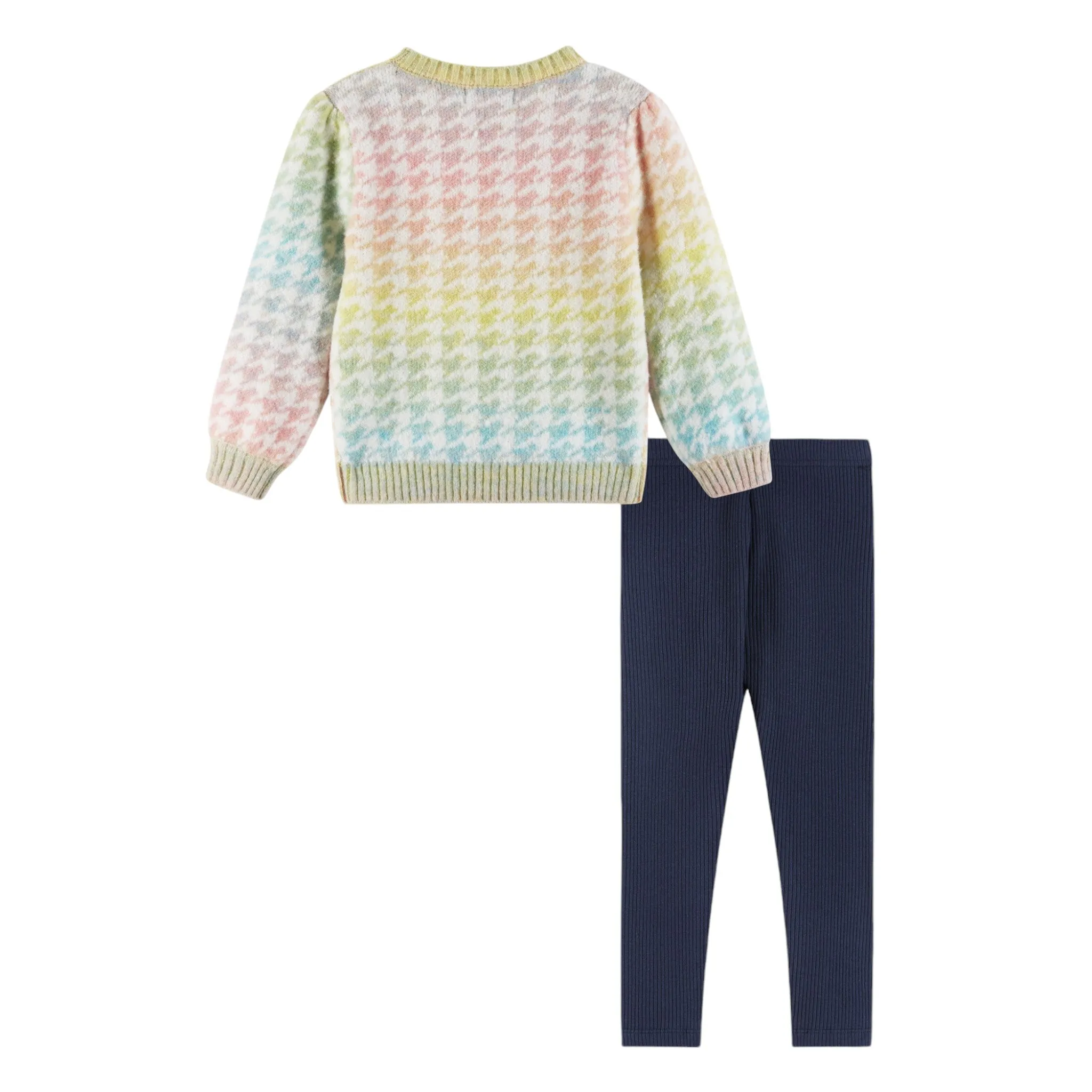 Kids Puff Sleeve Houndstooth Sweater & Legging Set | Ombre Rainbow