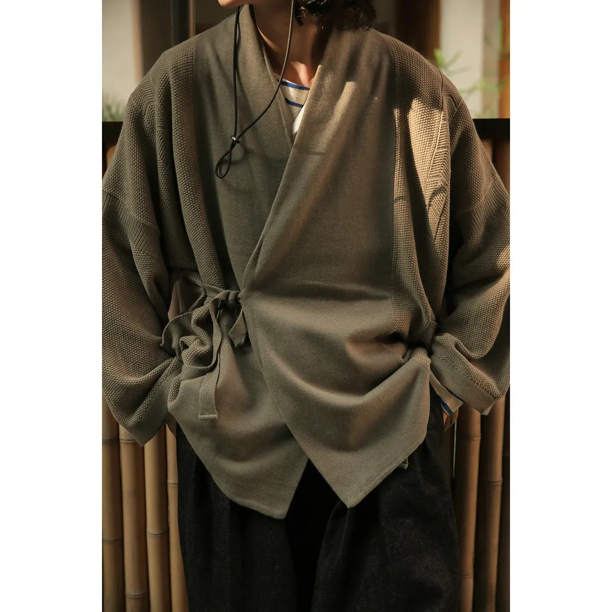 Kimono Cotton Cashmere Knit Oversize Cardigan with V-Neck