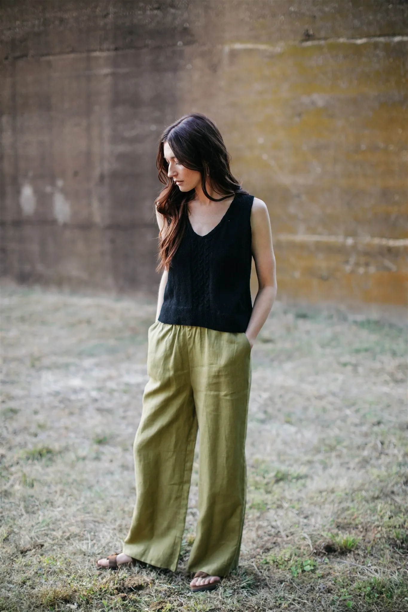 Laura Hand Knit Cotton Tank in Black - XL