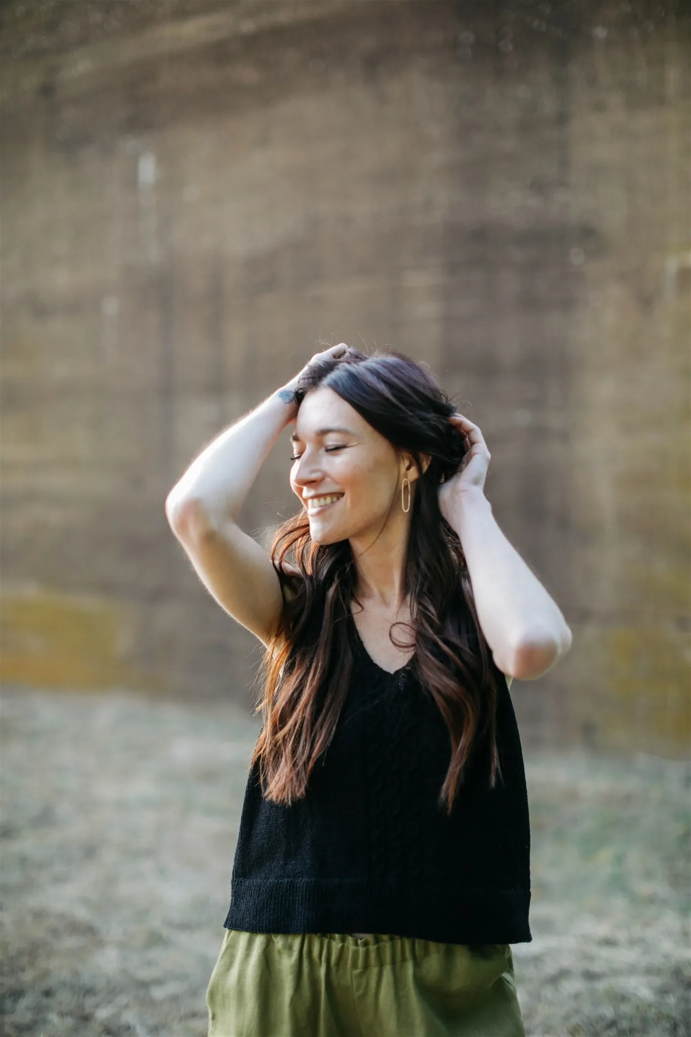 Laura Hand Knit Cotton Tank in Black - XL