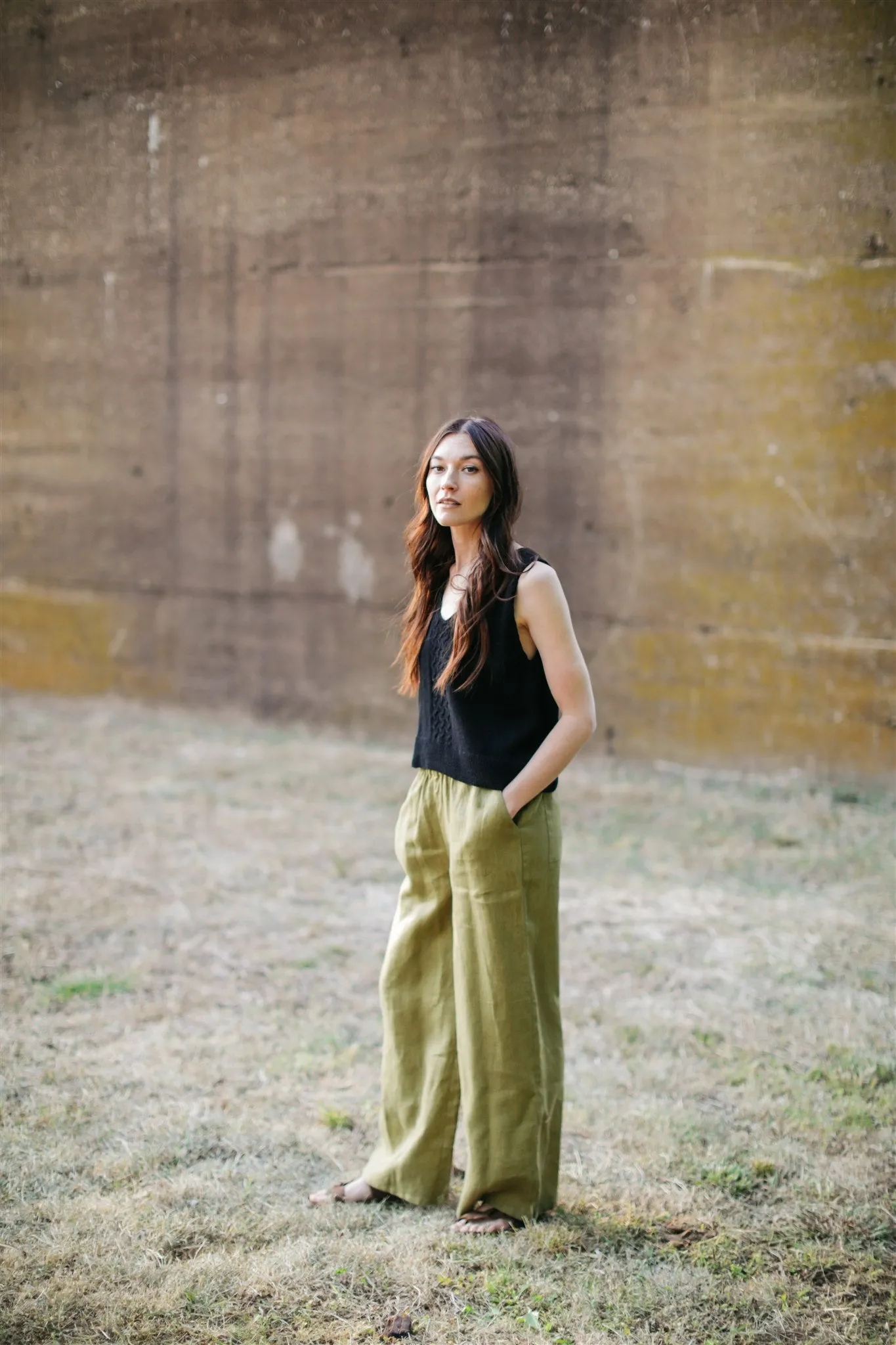 Laura Hand Knit Cotton Tank in Black - XL