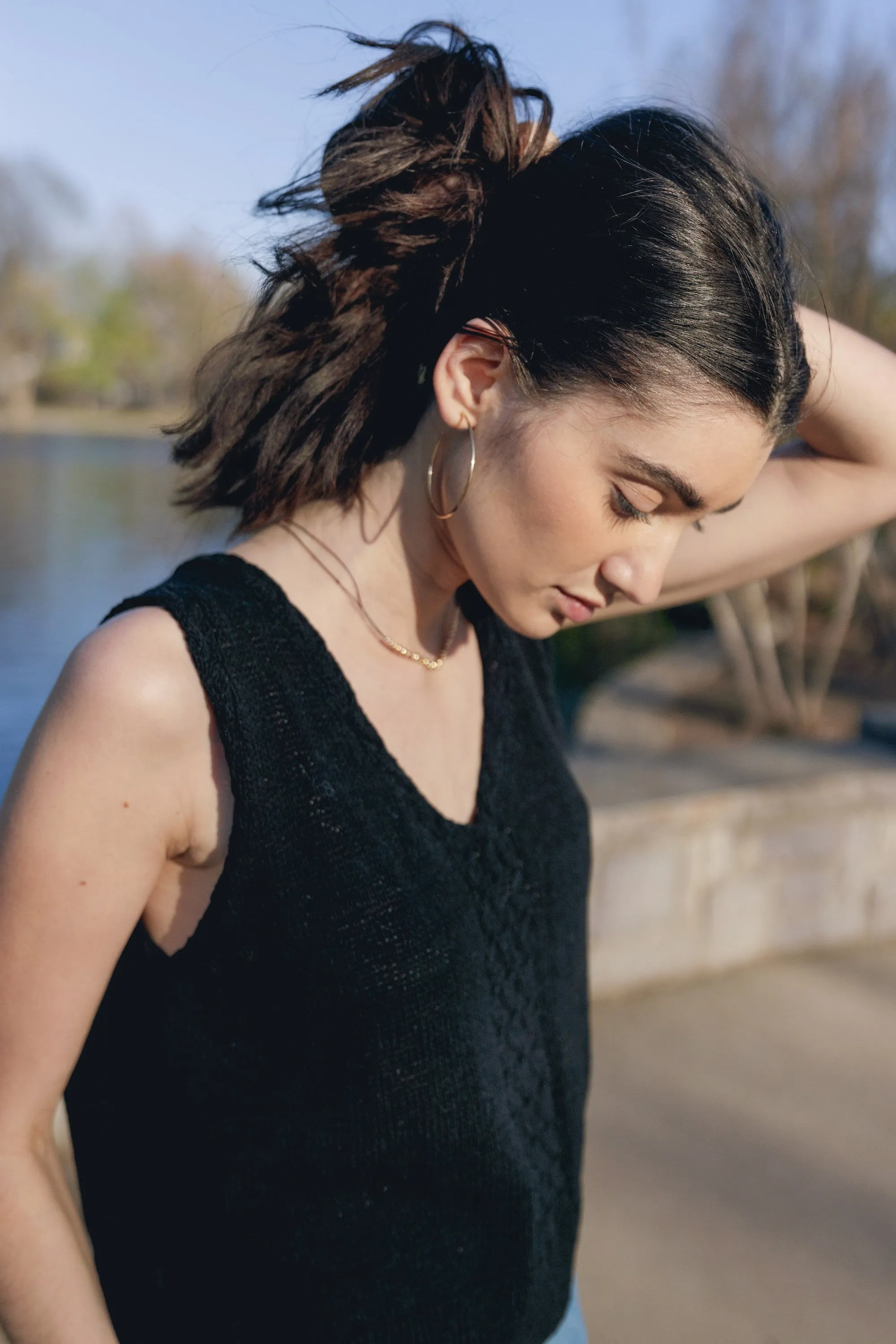 Laura Hand Knit Cotton Tank in Black - XL