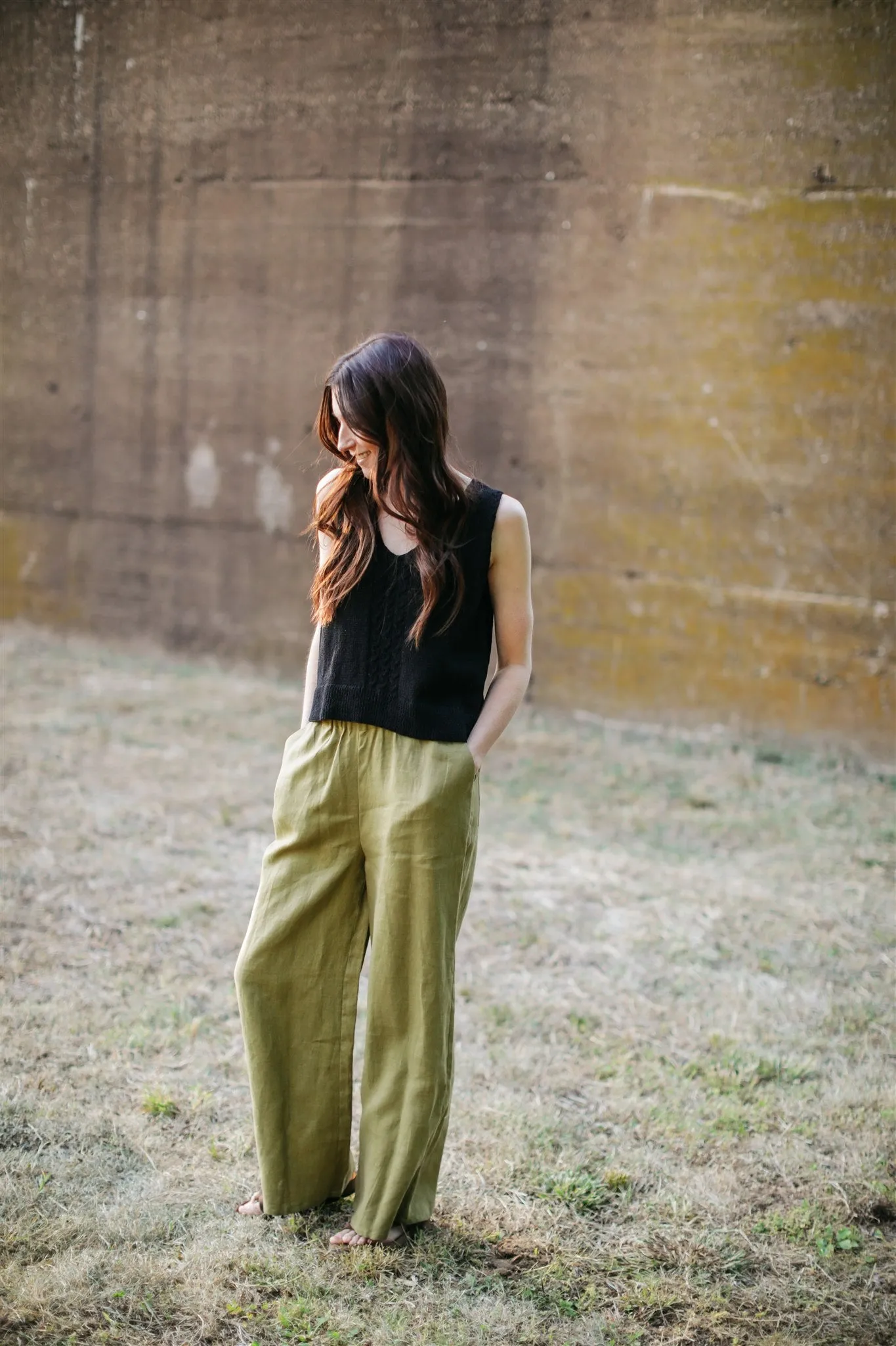 Laura Hand Knit Cotton Tank in Black - XL