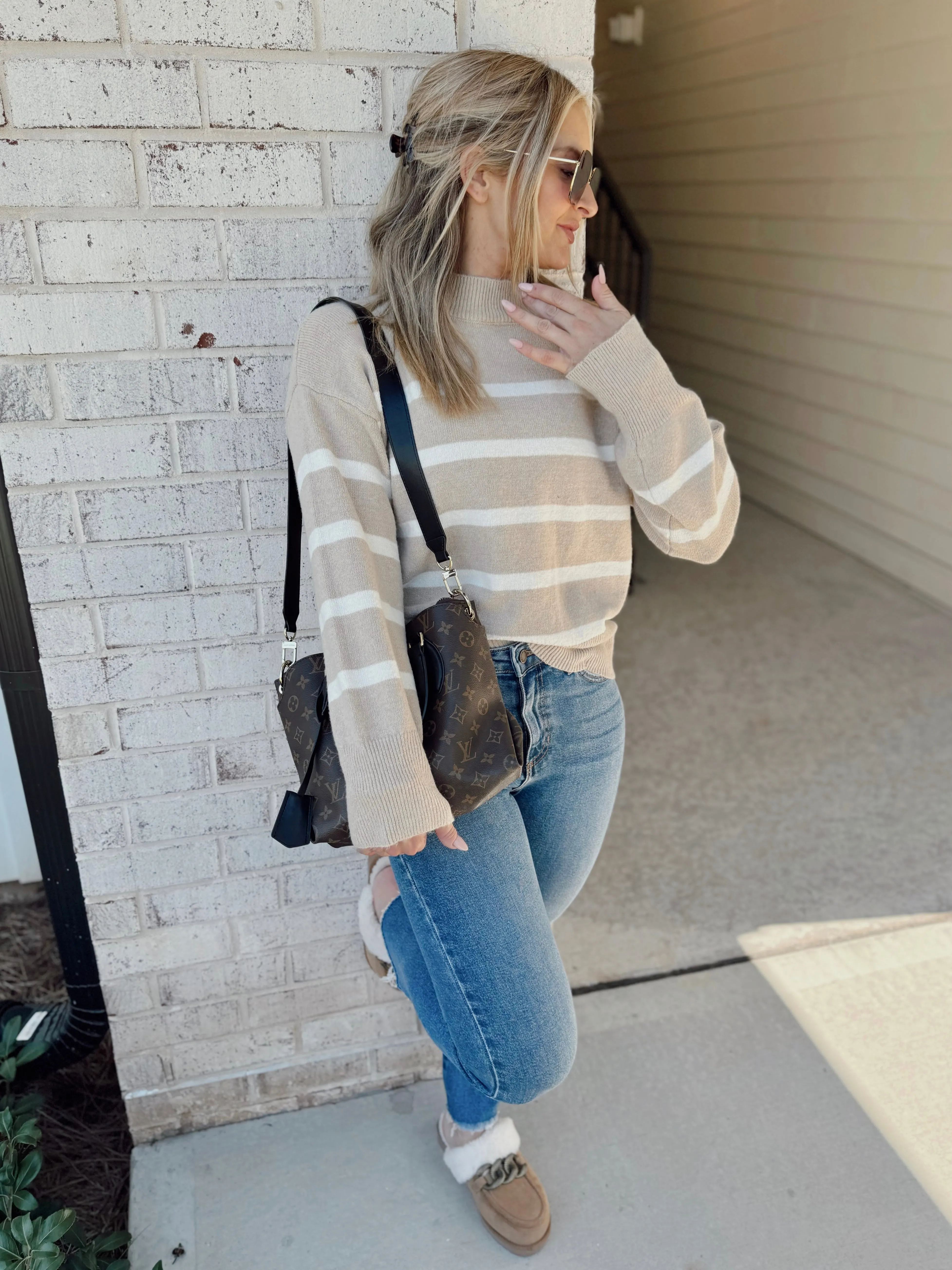 Leslie Striped Mock Neck Sweater