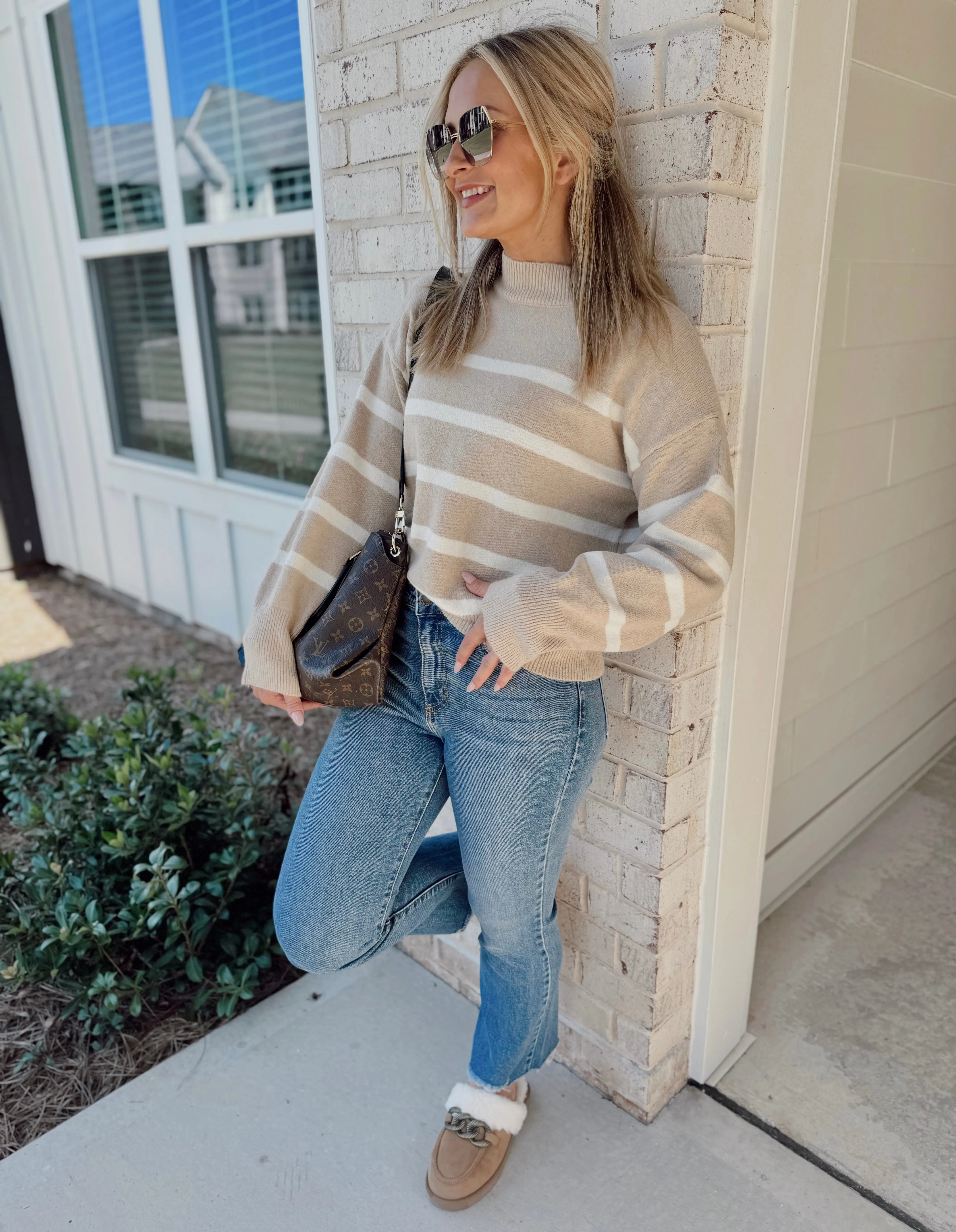 Leslie Striped Mock Neck Sweater