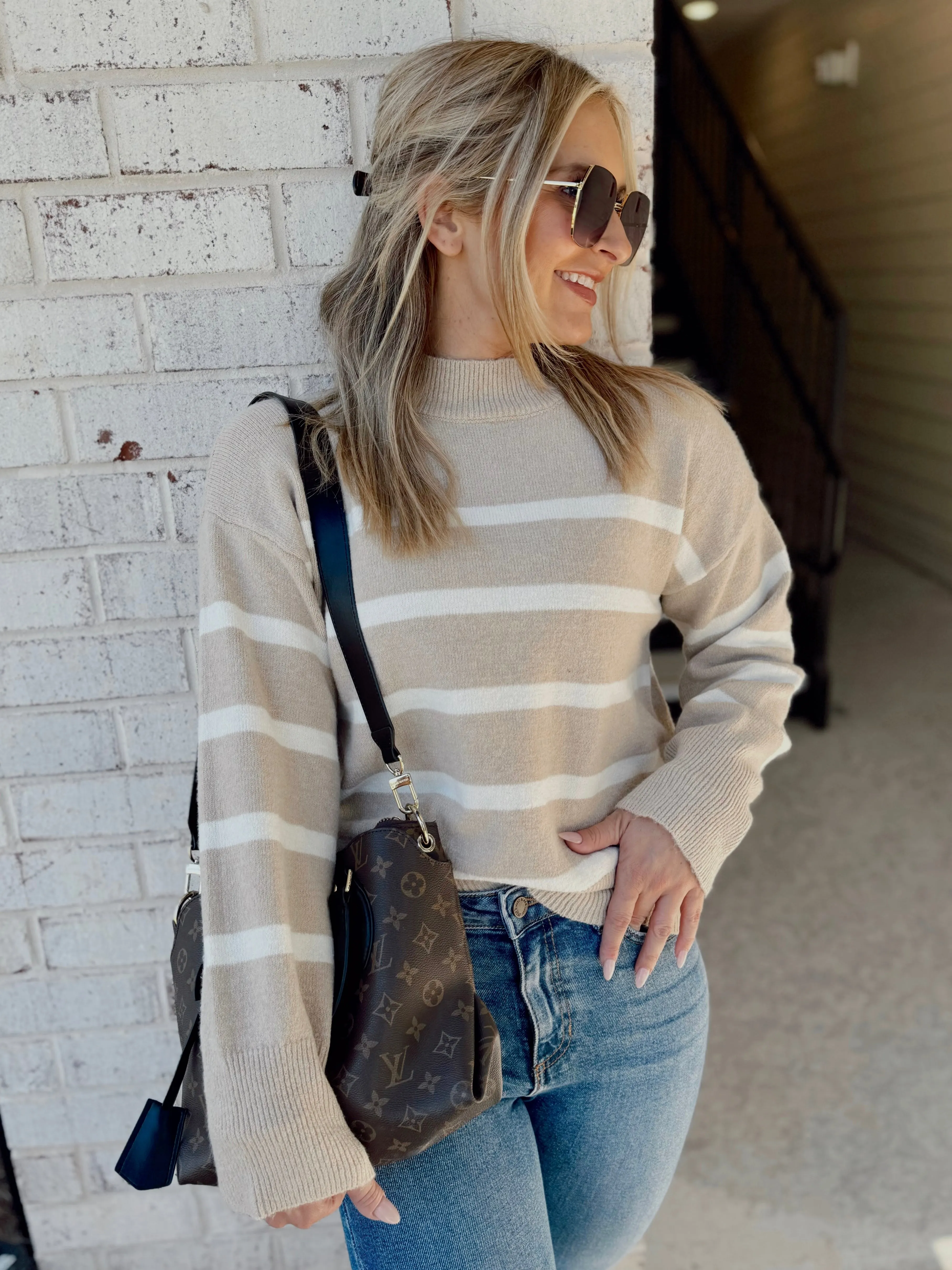 Leslie Striped Mock Neck Sweater