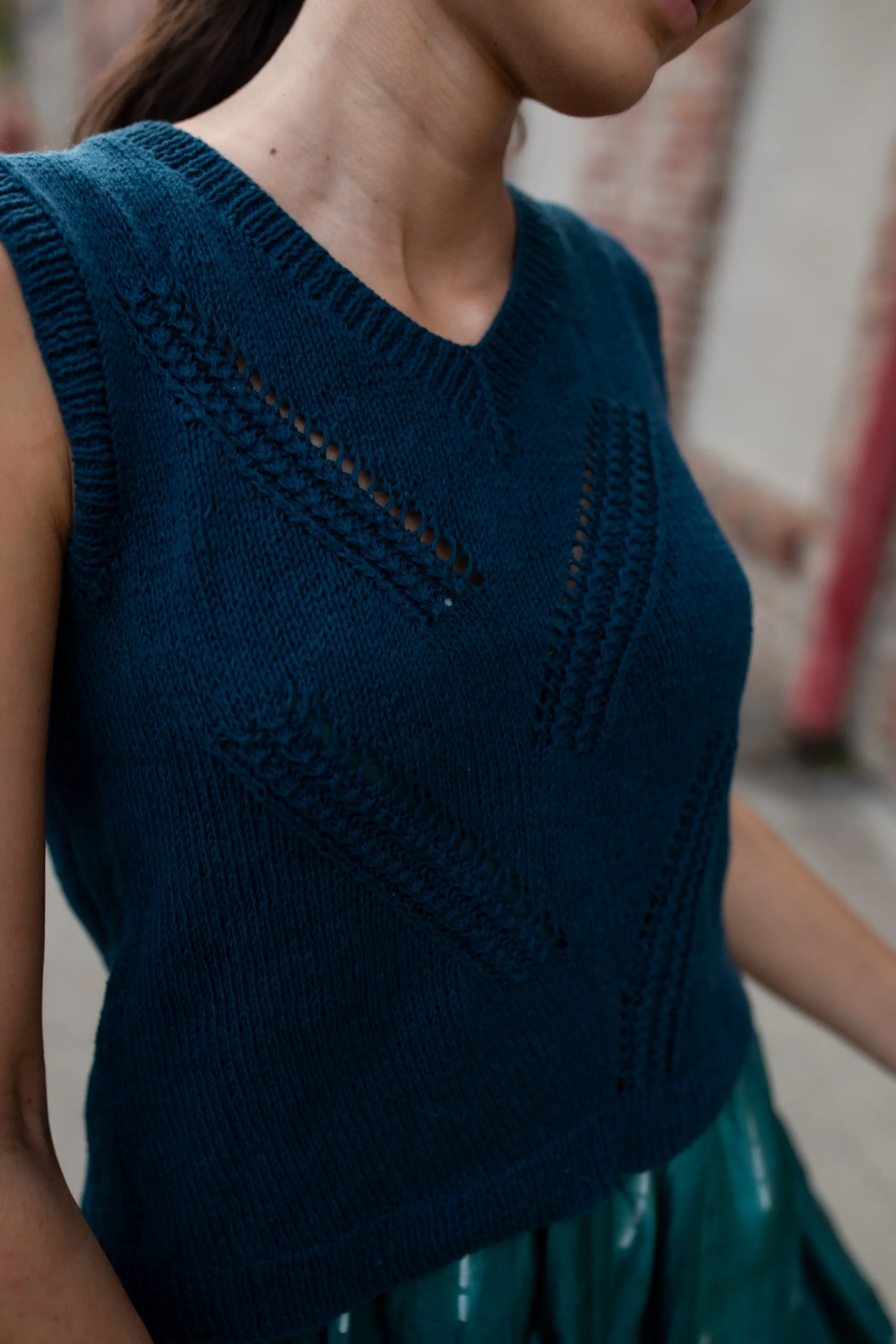 Libby Hand Knit Cotton Vest Tank in Aqua - XS Sample