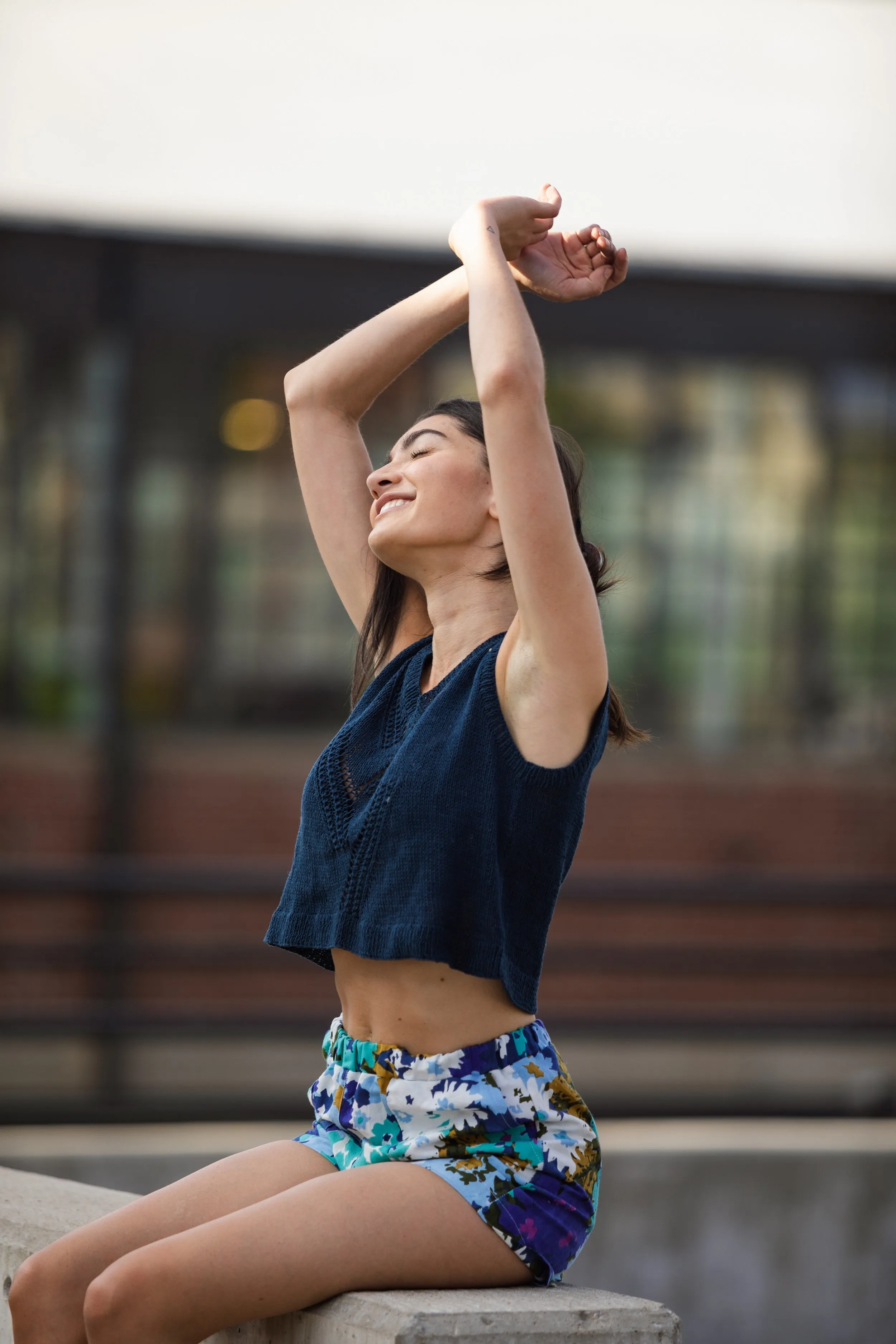 Libby Hand Knit Cotton Vest Tank in Aqua - XS Sample