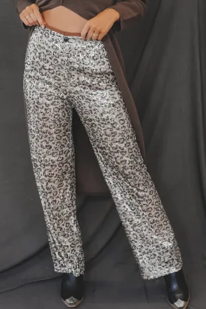 Lots Of Attention Leopard Sequin Flare Pants