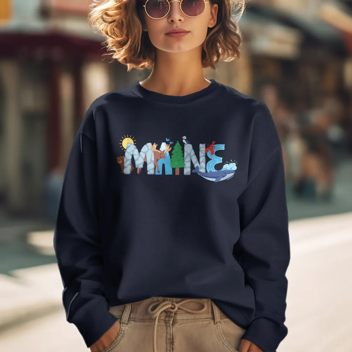 Maine Whimsical Animals Sweatshirt Adult Unisex S-XXL