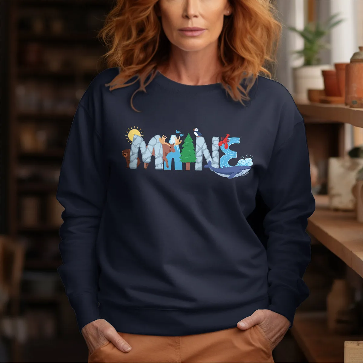 Maine Whimsical Animals Sweatshirt Adult Unisex S-XXL