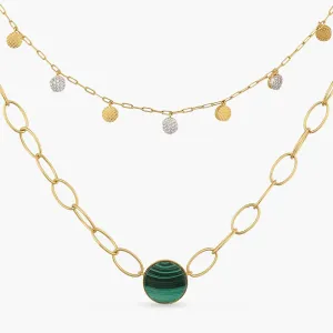 Malachite Two-Layer Statement Silver Necklace