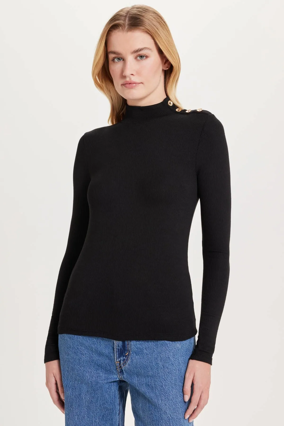 Marina Mock Neck Ribbed Top